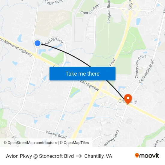 Avion Pkwy @ Stonecroft Blvd to Chantilly, VA map