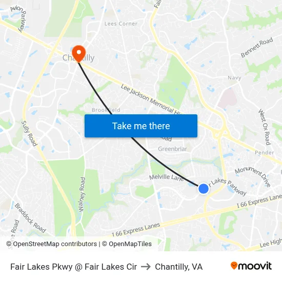 Fair Lakes Pkwy @ Fair Lakes Cir to Chantilly, VA map