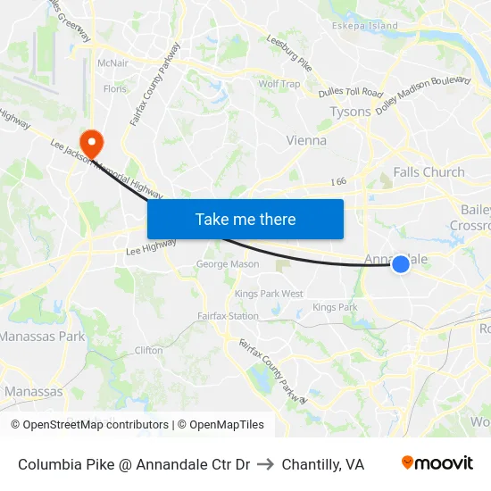 Columbia Pike @ Annandale Ctr Dr to Chantilly, VA map