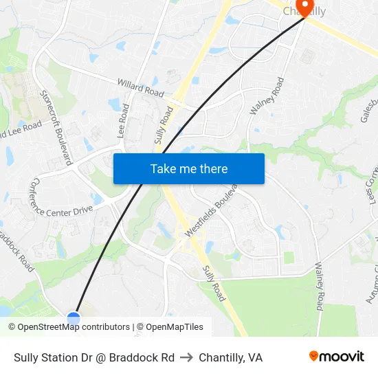 Sully Station Dr @ Braddock Rd to Chantilly, VA map
