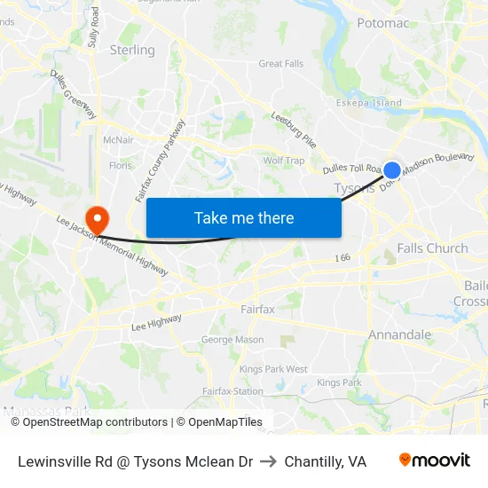Lewinsville Rd @ Tysons Mclean Dr to Chantilly, VA map
