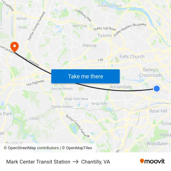 Mark Center Transit Station to Chantilly, VA map