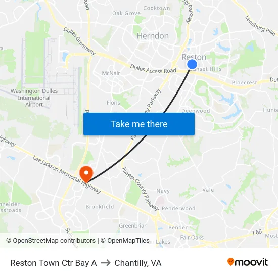 Reston Town Ctr Bay A to Chantilly, VA map