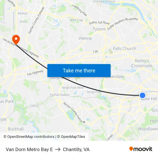 Van Dorn Metro Bay E to Chantilly, VA map