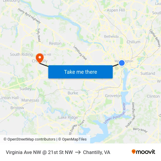 Virginia Ave NW @ 21st St NW to Chantilly, VA map
