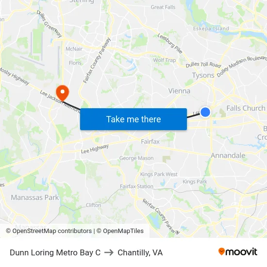Dunn Loring Metro Bay C to Chantilly, VA map