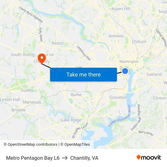 Metro Pentagon Bay L6 to Chantilly, VA map