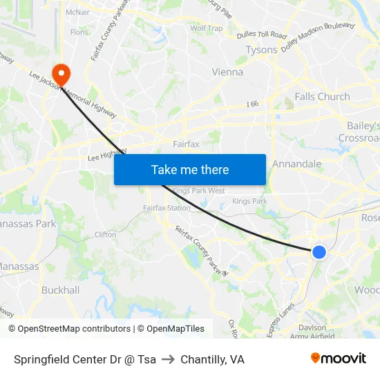 Springfield Center Dr @ Tsa to Chantilly, VA map