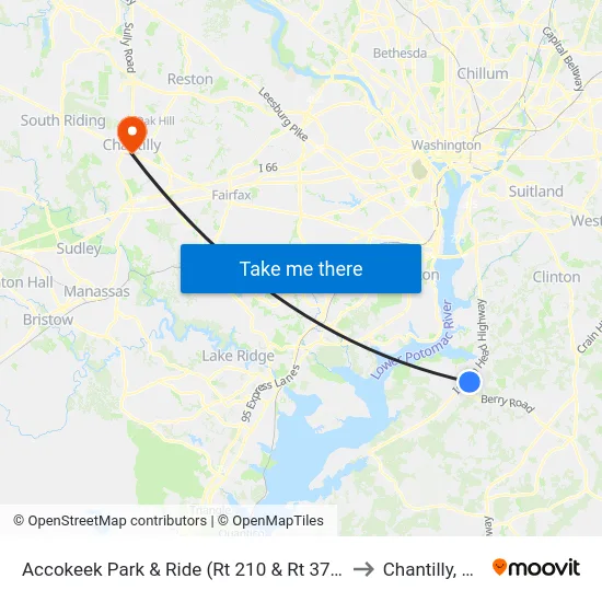 Accokeek Park & Ride (Rt 210 & Rt 373) to Chantilly, VA map