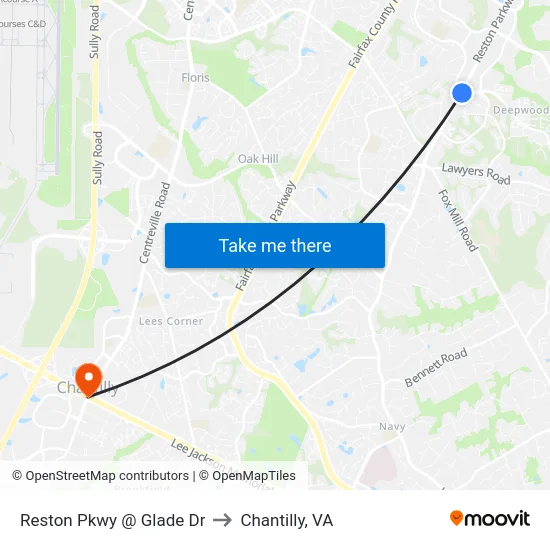 Reston Pkwy @ Glade Dr to Chantilly, VA map
