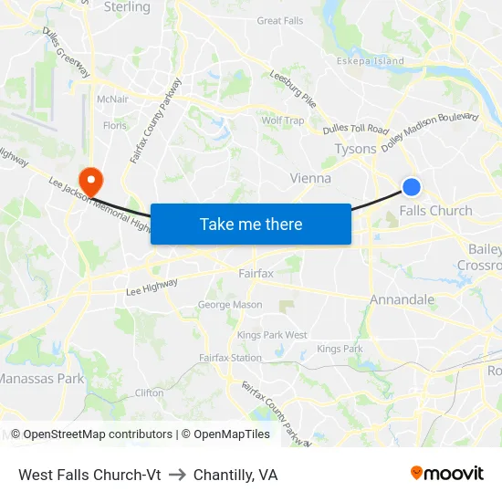 West Falls Church-Vt to Chantilly, VA map