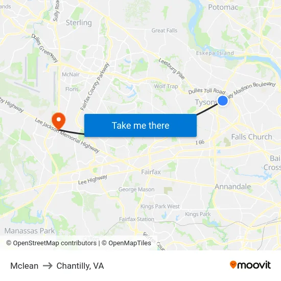 Mclean to Chantilly, VA map