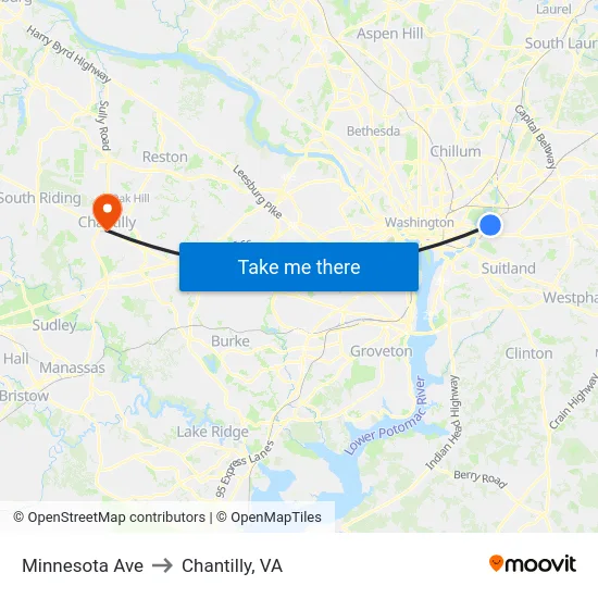 Minnesota Ave to Chantilly, VA map