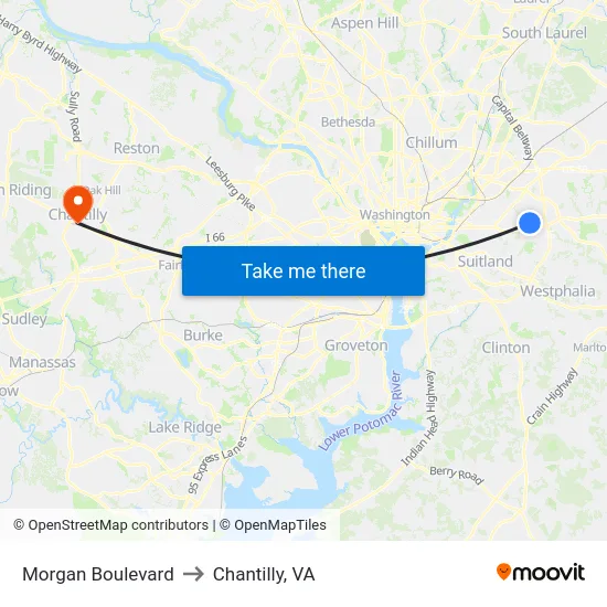 Morgan Boulevard to Chantilly, VA map