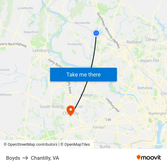 Boyds to Chantilly, VA map