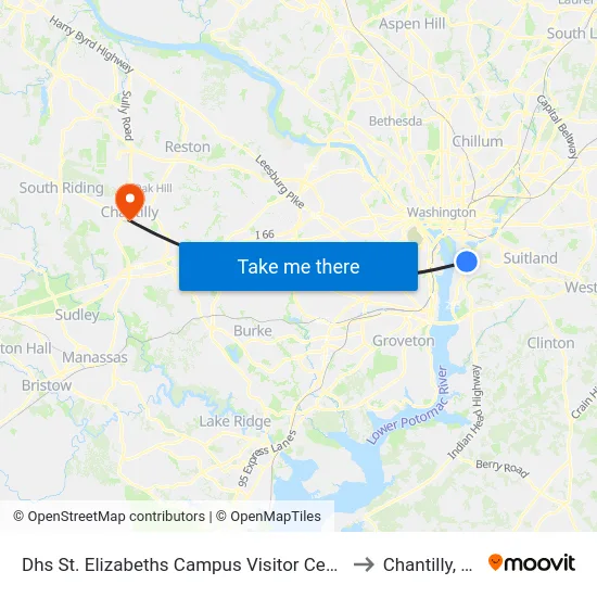 Dhs St. Elizabeths Campus Visitor Center to Chantilly, VA map