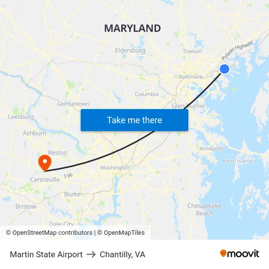 Martin State Airport to Chantilly, VA map