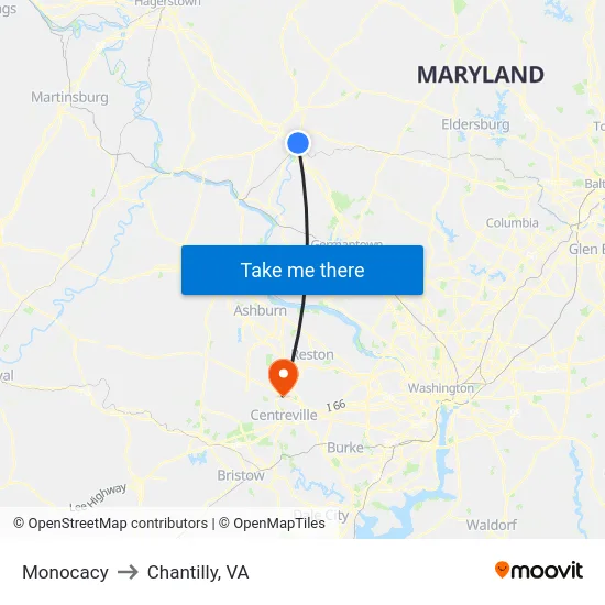 Monocacy to Chantilly, VA map