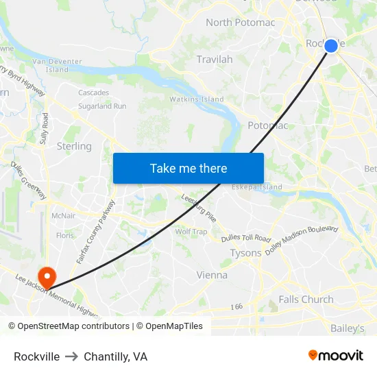 Rockville to Chantilly, VA map