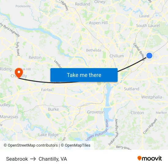 Seabrook to Chantilly, VA map