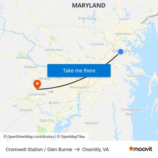 Cromwell Station / Glen Burnie to Chantilly, VA map