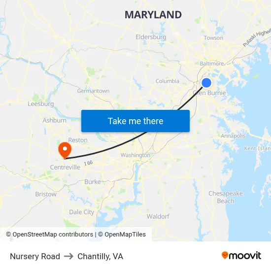 Nursery Road to Chantilly, VA map