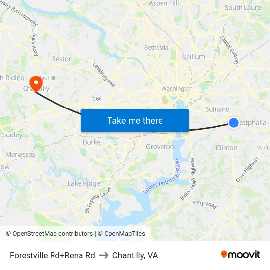 Forestville Rd+Rena Rd to Chantilly, VA map