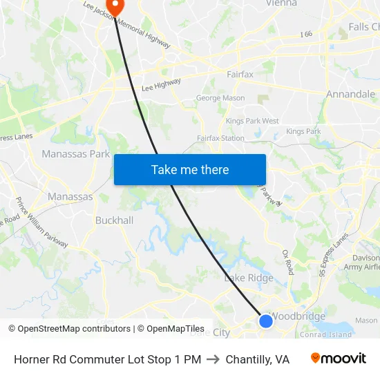 Horner Rd Commuter Lot Stop 1 PM to Chantilly, VA map