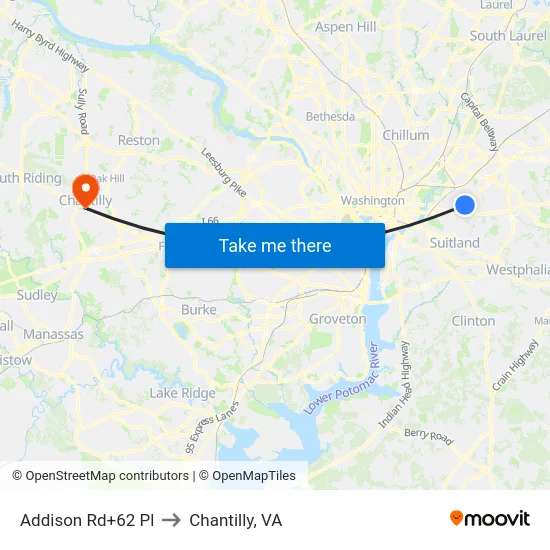 Addison Rd+62 Pl to Chantilly, VA map