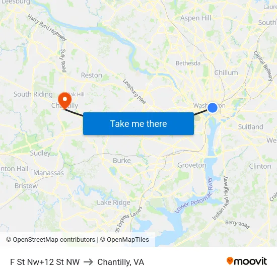 F St Nw+12 St NW to Chantilly, VA map