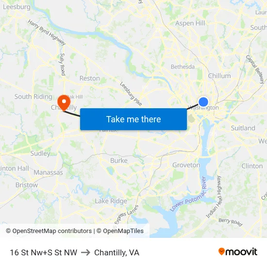 16 St Nw+S St NW to Chantilly, VA map