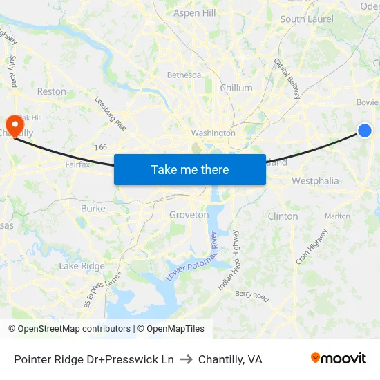 Pointer Ridge Dr+Presswick Ln to Chantilly, VA map