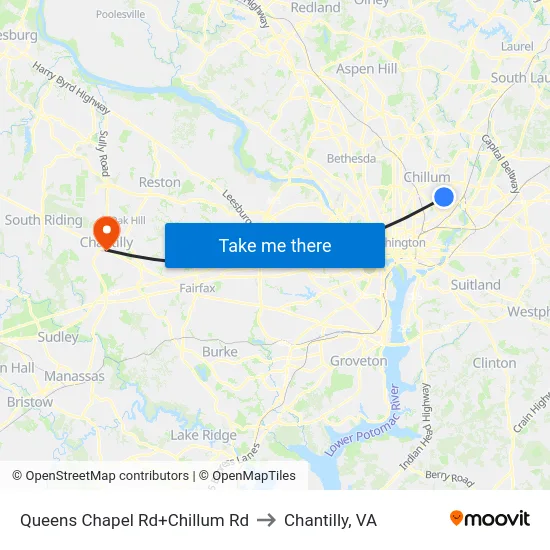 Queens Chapel Rd+Chillum Rd to Chantilly, VA map