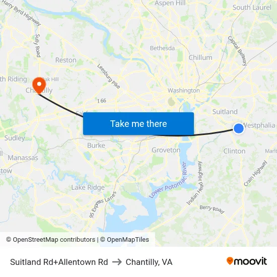 Suitland Rd+Allentown Rd to Chantilly, VA map