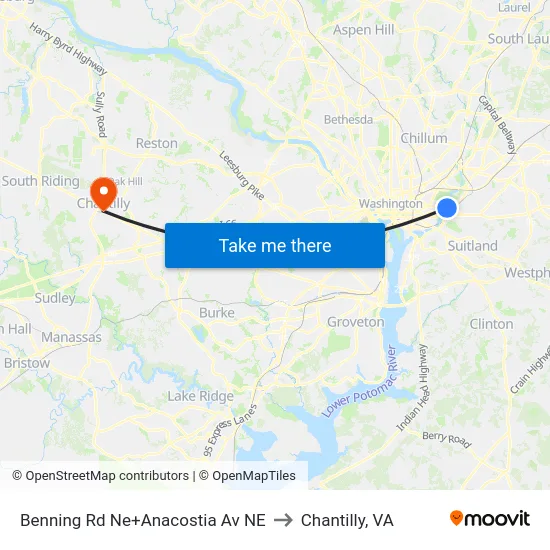 Benning Rd Ne+Anacostia Av NE to Chantilly, VA map
