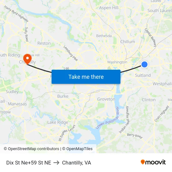 Dix St Ne+59 St NE to Chantilly, VA map