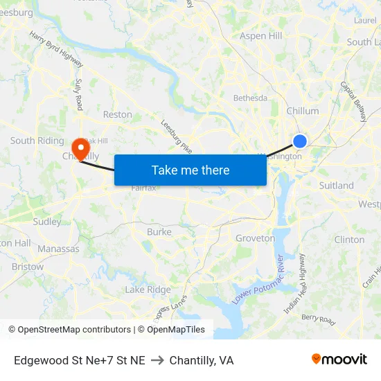 Edgewood St Ne+7 St NE to Chantilly, VA map