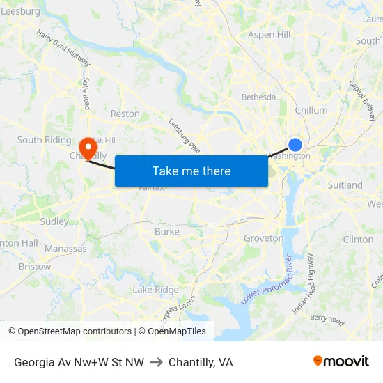 Georgia Av Nw+W St NW to Chantilly, VA map