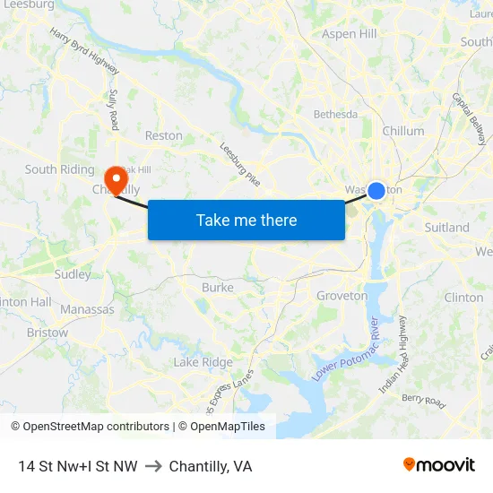 14 St Nw+I St NW to Chantilly, VA map
