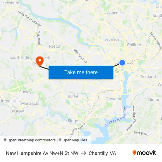 New Hampshire Av Nw+N St NW to Chantilly, VA map