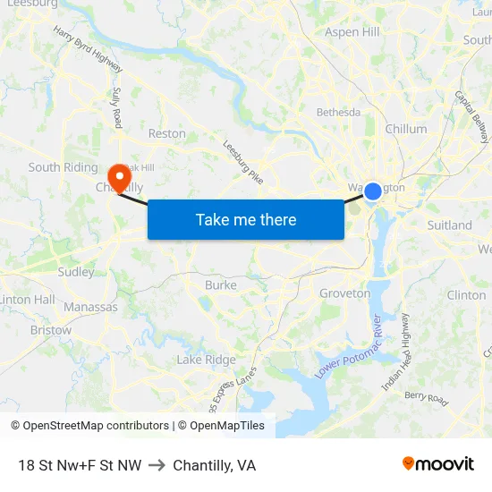18 St Nw+F St NW to Chantilly, VA map