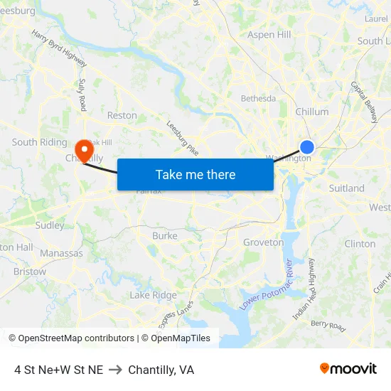 4 St Ne+W St NE to Chantilly, VA map