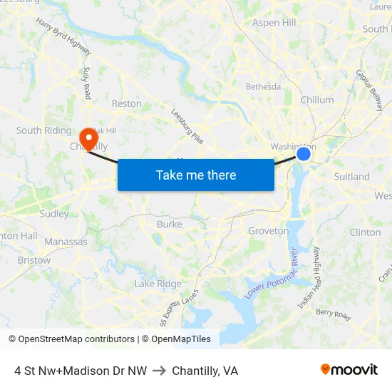 4 St Nw+Madison Dr NW to Chantilly, VA map