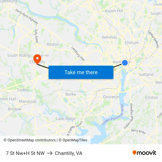 7 St Nw+H St NW to Chantilly, VA map