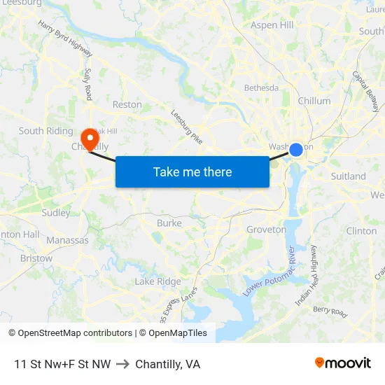 11 St Nw+F St NW to Chantilly, VA map