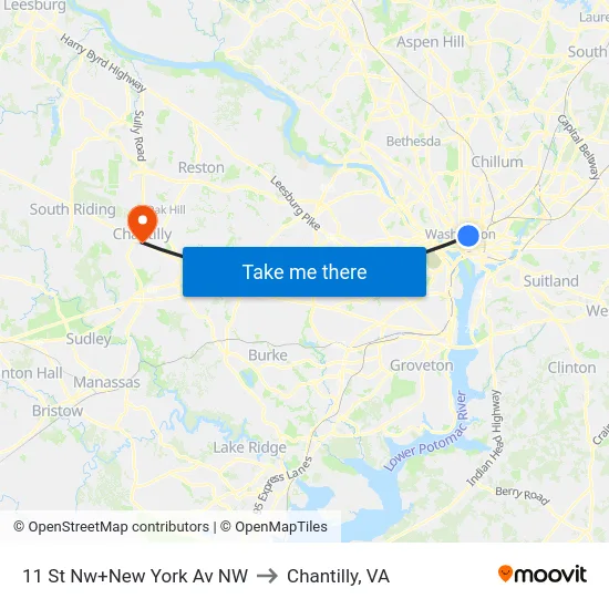 11 St Nw+New York Av NW to Chantilly, VA map