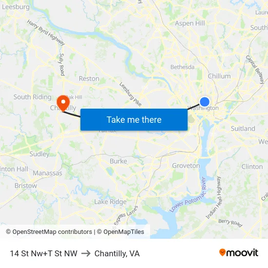 14 St Nw+T St NW to Chantilly, VA map