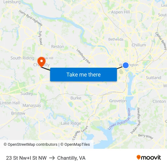 23 St Nw+I St NW to Chantilly, VA map