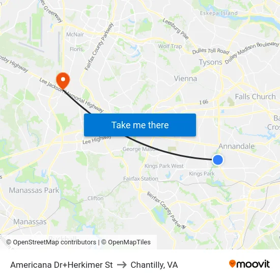 Americana Dr+Herkimer St to Chantilly, VA map
