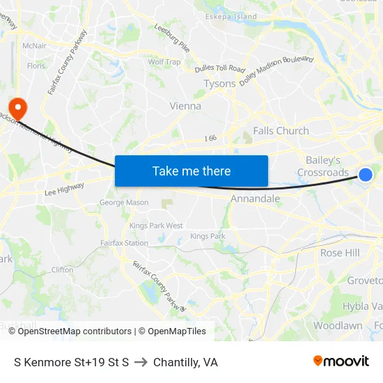 S Kenmore St+19 St S to Chantilly, VA map